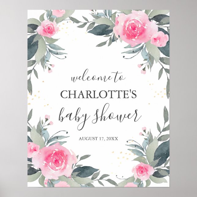 Affiche de bienvenue Baby shower rose (Devant)