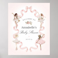 Affiche de bienvenue Baby shower rose Little Balle