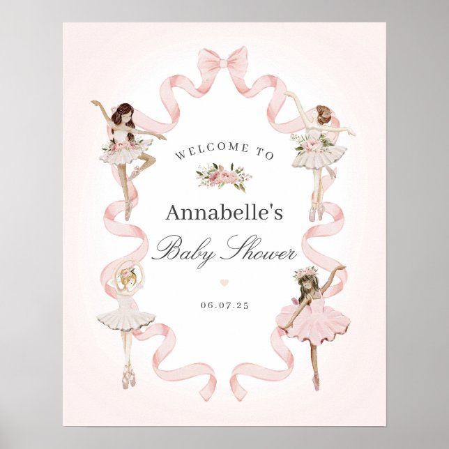 Affiche de bienvenue Baby shower rose Little Balle (Devant)
