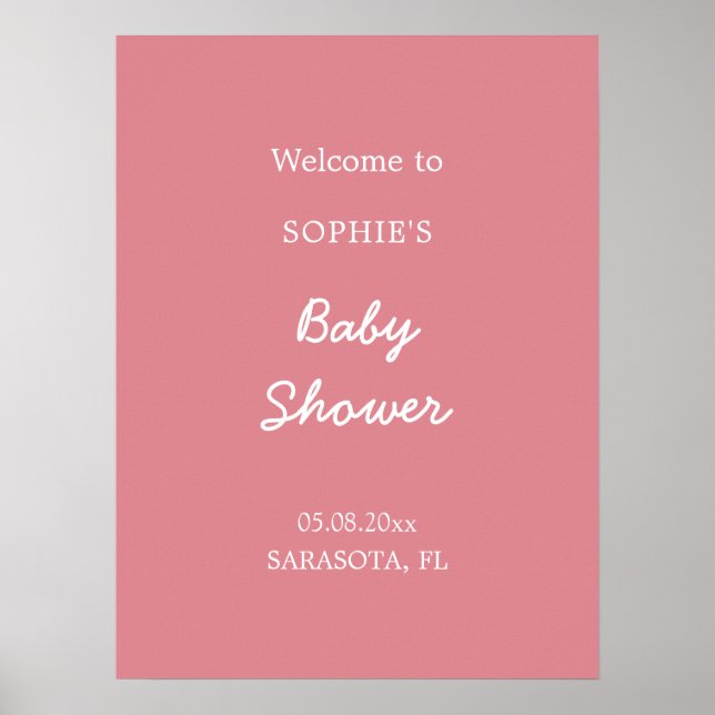 Affiche de bienvenue Baby Shower Rose Pâle (Devant)