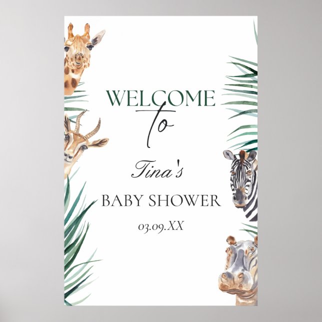 Affiche de bienvenue Baby shower Safari Animaux Po (Devant)