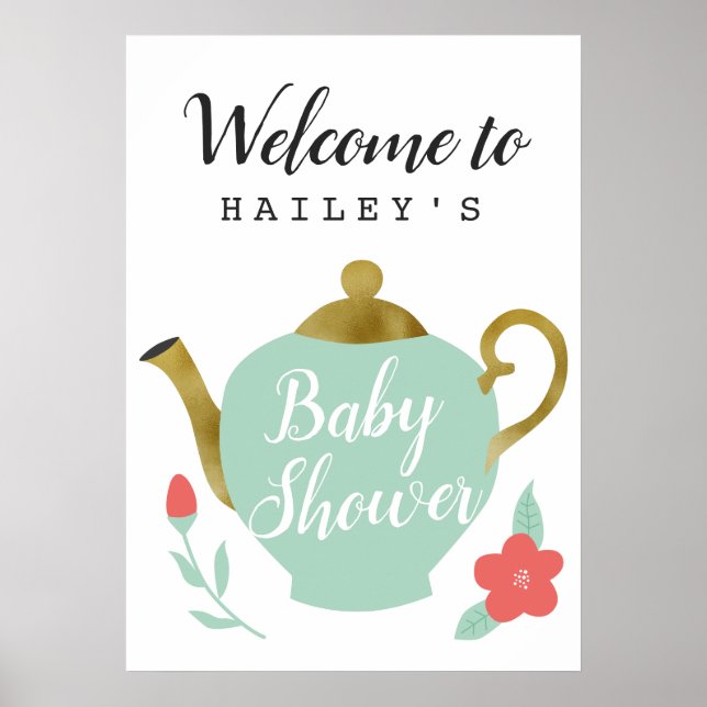 Affiche de bienvenue Baby shower Tea Party (Devant)