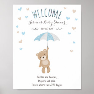 Affiche de bienvenue baby shower Teddy Bear Blue B