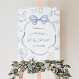 Affiche de bienvenue Baby shower Toile de Jouy Blu