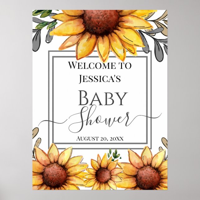 Affiche de bienvenue Baby shower tournesol (Devant)
