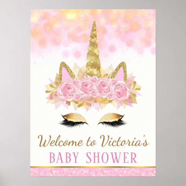 Affiche de bienvenue Baby shower Unicorn (Devant)