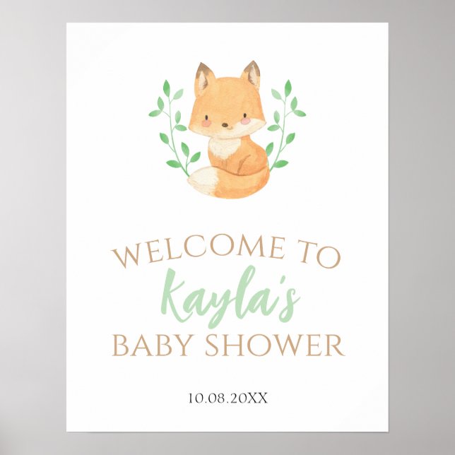 Affiche de bienvenue Baby shower Watercolor Fox Wo (Devant)