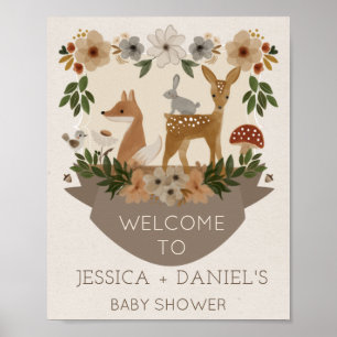 Affiche de bienvenue Baby shower Woodland moderne