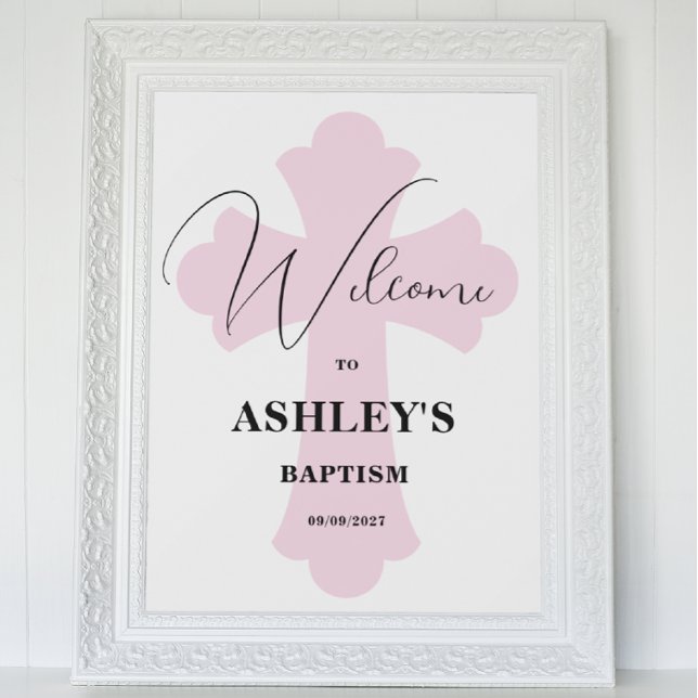 Affiche de bienvenue Baptême croisée rose clair (Créateur téléchargé)