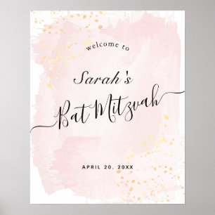 Affiche de bienvenue Bat mitzvah Aquarelle rose x