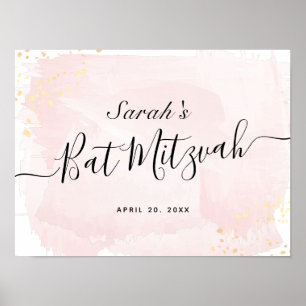 Affiche de bienvenue Bat mitzvah Aquarelle rose x