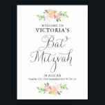 Affiche de bienvenue Bat mitzvah Dainty Watercolor<br><div class="desc">Un panneau d'accueil à la fois élégant et féminin,  à fleurs d'aquarelle et à écriture fantaisiste,  Bat mitzvah floral. Ce panneau d'accueil est parfait pour les Bat mitzvah du printemps et de l'été.</div>