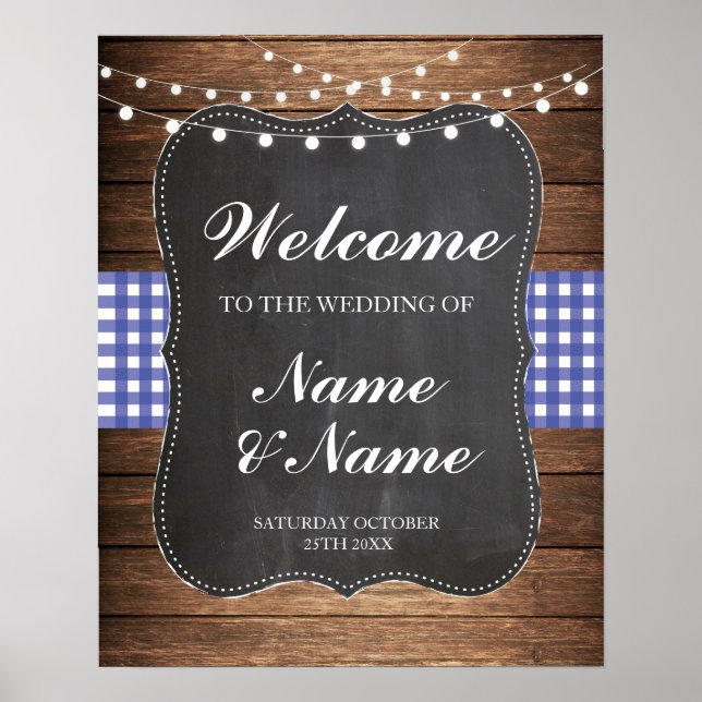Affiche de bienvenue Bleu Check signe mariage affi (Devant)