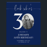 Affiche de bienvenue Blue 30th Birthday | Regardez<br><div class="desc">Bienvenue aux invités à votre fête du 30e anniversaire avec ce magnifique panneau de bienvenue modifiable. Doté d'une mise en page élégante et personnalisable, ce modèle vous permet d'ajouter facilement votre propre photo et de personnaliser le texte, ce qui en fait un complément parfait à votre décor de 30ème anniversaire....</div>