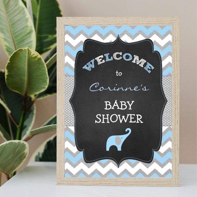 Affiche de bienvenue Blue Boy Elephant Baby shower (Créateur téléchargé)