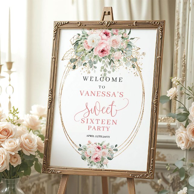 Affiche de bienvenue Boho Blush Roses Sweet Sixtee (Boho Blush Roses Sweet Sixteen Welcome)