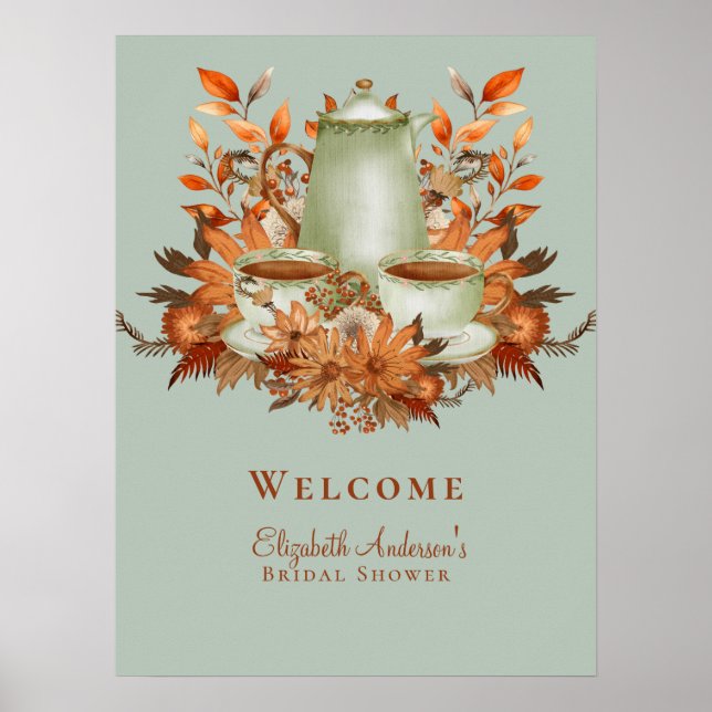 Affiche de bienvenue Boho Terracotta Sage Tea Part (Devant)