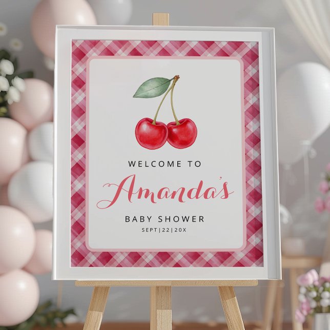 Affiche de bienvenue cerise Baby shower avec En vi (Cherry Welcome Sign)