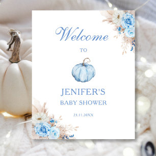 Affiche de bienvenue Citrouille Baby shower Blue B