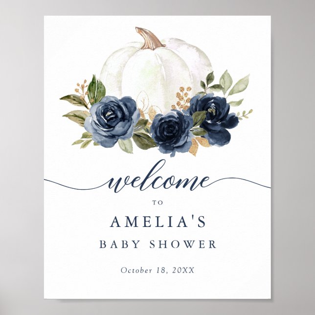 Affiche de bienvenue Citrouille Floral Navy Blue B (Devant)