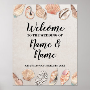 Affiche de bienvenue Coquilles Océan Mariage sur l