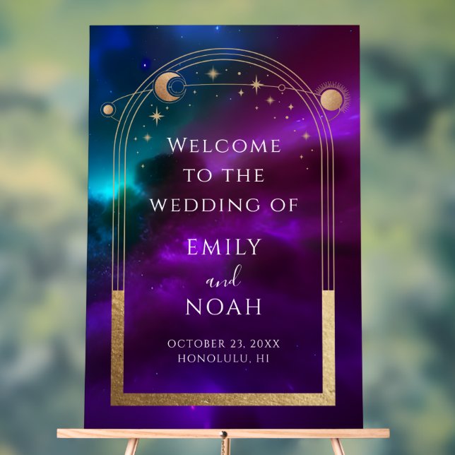 Affiche de bienvenue Cosmic Purple Gold Sun Moon S (Neutre)