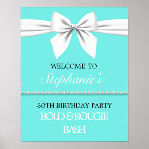Affiche de bienvenue d'anniversaire Aqua Turquoise