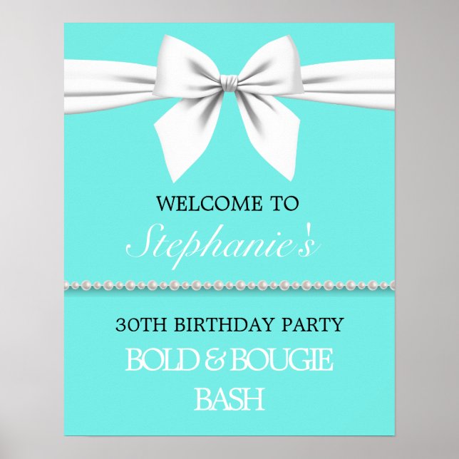 Affiche de bienvenue d'anniversaire Aqua Turquoise (Devant)