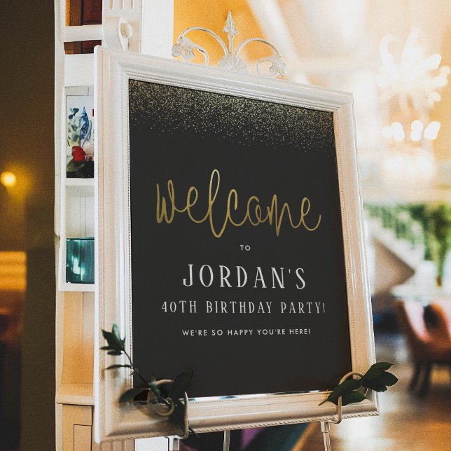 Affiche de bienvenue d'anniversaire Black & Gold (Créateur téléchargé)