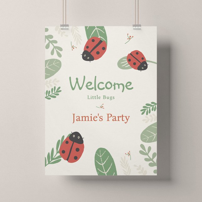 Affiche de bienvenue d'anniversaire coccinelle - F (Ladybird Meadow - 18x24" Party Welcome Poster)