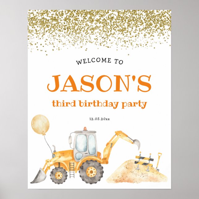 Affiche de bienvenue d'anniversaire de constructio (Devant)