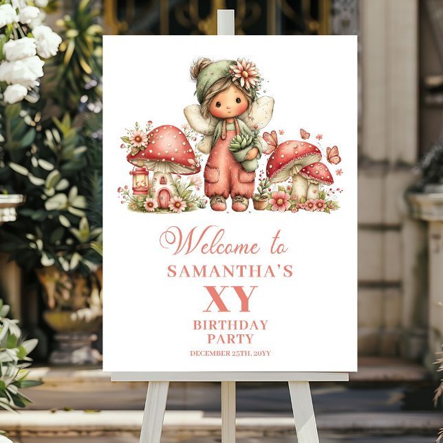 Affiche de bienvenue d'anniversaire de fée charman (Charming Fairy Floral Birthday Welcome Poster)