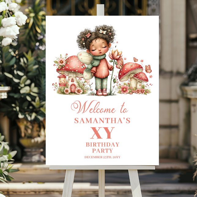 Affiche de bienvenue d'anniversaire de la délicieu (Delightful Pink Fairy Birthday Welcome Poster)
