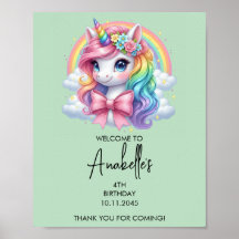 Affiche de bienvenue d'anniversaire de licorne mag