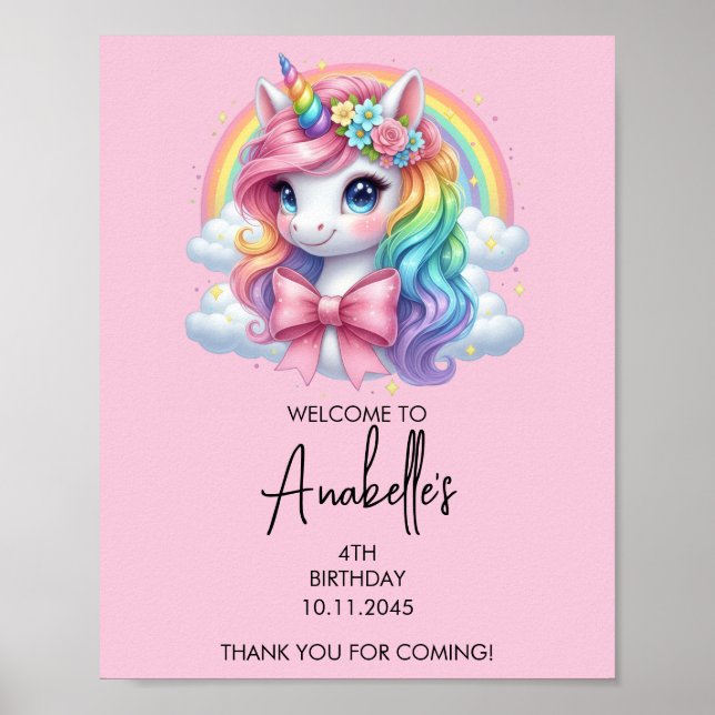 Affiche de bienvenue d'anniversaire Licorne Magiqu (Devant)