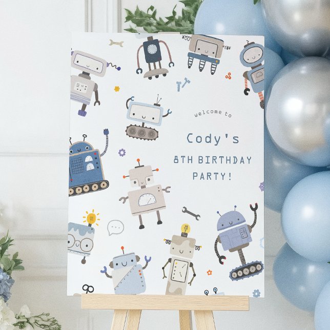 Affiche de bienvenue d'anniversaire Robot Blue (Créateur téléchargé)