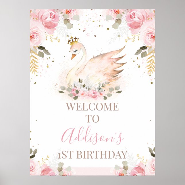 Affiche de bienvenue d'anniversaire rose Floral Pr (Devant)