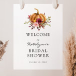 Affiche de bienvenue d'automne Citrouille Florals<br><div class="desc">Bienvenue à votre wedding shower avec ce magnifique poster,  qui présente un citrouille aquarelle et des fleurs bourguignonnes. Ajoutez le nom du client d'honneur,  la date de la douche et le texte de bienvenue personnalisé en utilisant les champs fournis.</div>