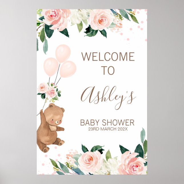 Affiche de bienvenue de Baby shower à balloon à ou (Devant)