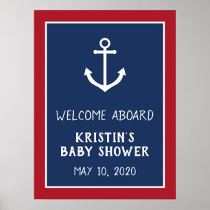 Affiche de bienvenue de Baby shower Ancre nautique