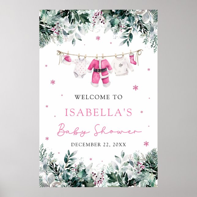 Affiche de bienvenue de Baby shower bébé Père Noël (Devant)