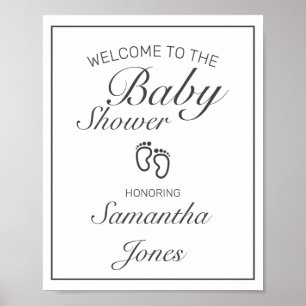 Affiche de bienvenue de Baby shower blanc minimali