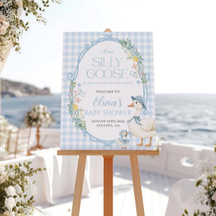 Affiche de bienvenue de Baby shower bleu oie