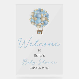 Affiche de bienvenue de Baby shower Blue Hot Air