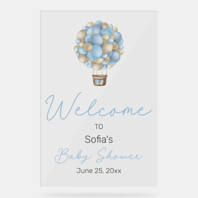 Affiche de bienvenue de Baby shower Blue Hot Air (Recto)