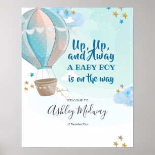 Affiche de bienvenue de Baby shower Blue Hot Air