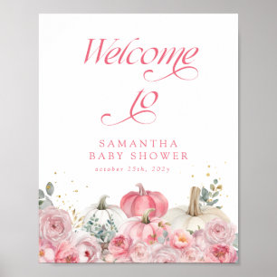 Affiche de bienvenue de Baby shower citrouille ros