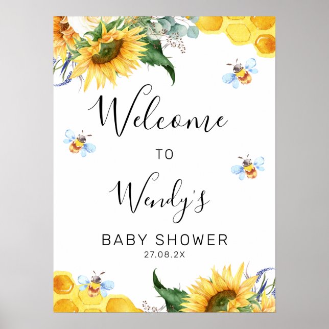 Affiche de bienvenue de Baby shower d'abeille de t (Devant)