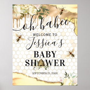 Affiche de bienvenue de Baby shower d'abeilles vin