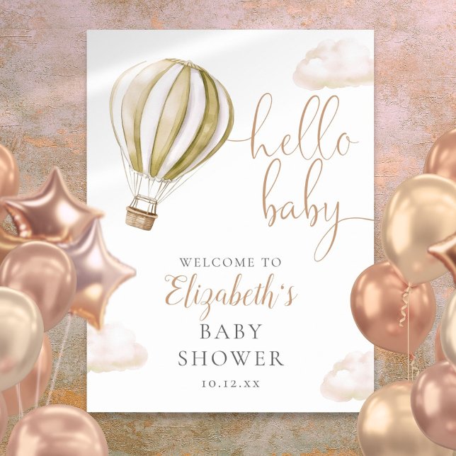 Affiche de bienvenue de Baby shower de ballon à ai (Cute Hot Air Balloon Baby Shower Welcome Sign)